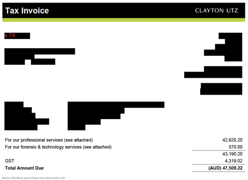 (Source: FOI) Money paid to Clayton Ute to Resist Sally’s FOI